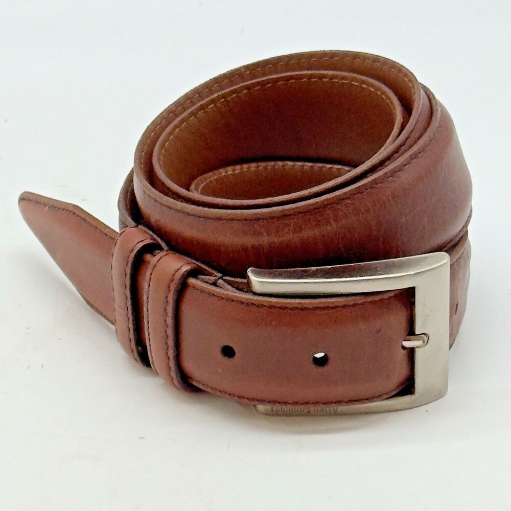 Allen Edmonds Calfskin Leather Dress Belt Men's 40 Walnut Brown Silver 39506 USA